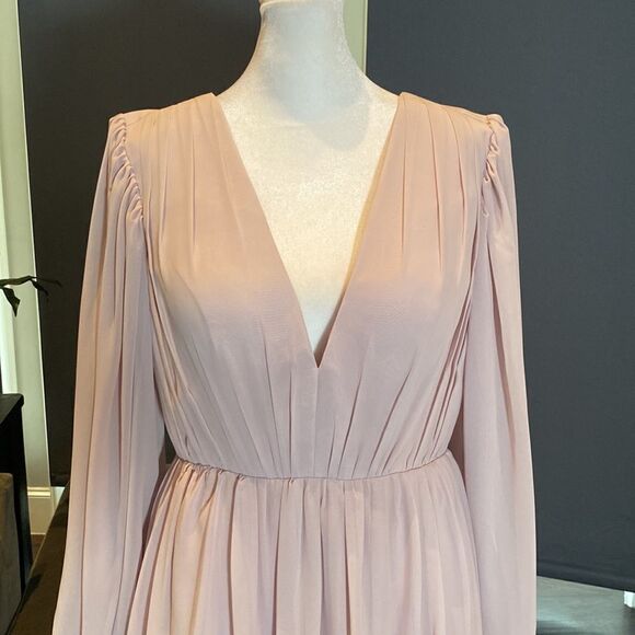Women’s Full Length Chiffon V-Neck Zip Up Back Bridesmaid Dress Leg Split Size 8 - Picture 2 of 9